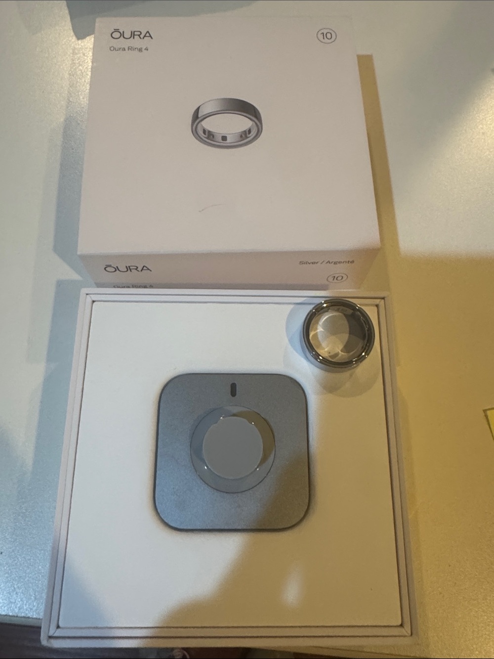 Oura Ring Silver with Gray Charging Base (2 charging bases)